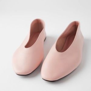 Zara SOFT PINK LEATHER BALLET FLATS TREND
